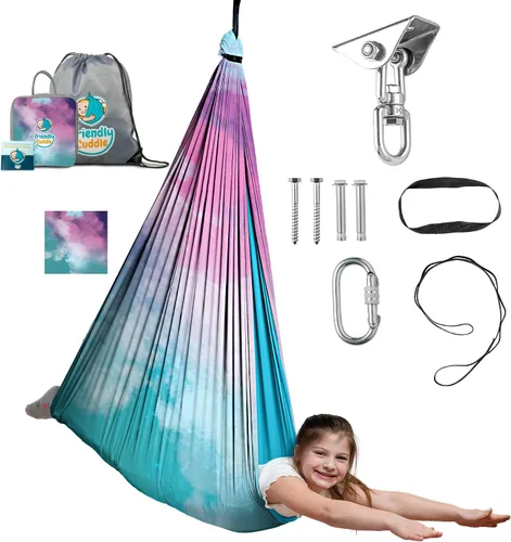 Miniatura 17 de Columpio sensorial de interior para niños o exterior – Soporta 300 libras, doble capa y giro de 360°, columpio hamaca de terapia de compresión