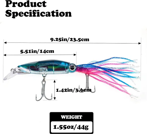 Miniatura 2 de Juego de señuelos de pesca de calamar, señuelos de calamar de pesca, suaves y luminosos, de simulación grande, señuelos artificiales de plástico