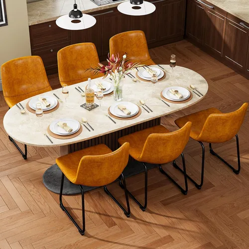 Miniatura 8 de YaFiti - Juego de 2 sillas de comedor de 18 pulgadas, sillas modernas tapizadas para comedor con cojines de piel sintética y patas de metal, silla