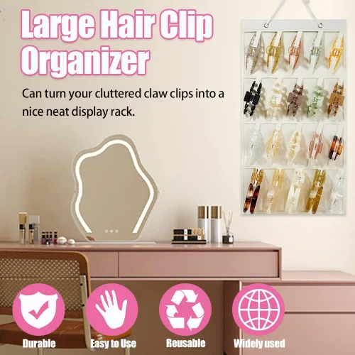 Miniatura 2 de Organizador de pinzas de garra, organizador grande de pinzas para el cabello, pinzas colgantes de fieltro de alta calidad, colgador de Beige