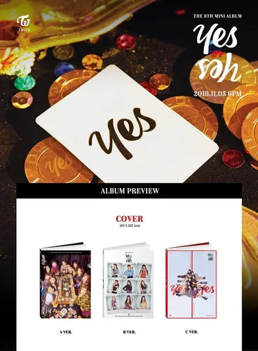 Miniatura 2 de TWICE 6th Mini álbum YES OR YES [versión aleatoria] 1CD + Photobook + Photocards + tarjeta de sí o sí + póster plegado + máscara facial MAFF Premium