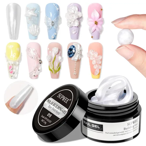 Gel de Escultura 3D en Blanco Perla para Arte en Uñas, Gel Constructor Sólido Antiadherente para Manos, Uñas Duras para Extensión, Moldeado,