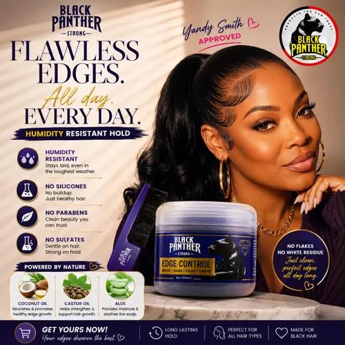 Miniatura 3 de Black Panther Control de bordes, resistente a la humedad, fuerte sujeción flexible para cabello natural y relajado 4C, con aceite de ricino, aceite