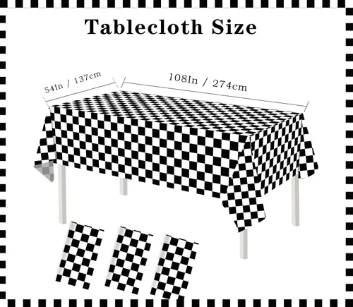 Miniatura 3 de 3 manteles de plástico a cuadros en blanco y negro para decoración de fiesta de cumpleaños, tablero de ajedrez, manteles desechables para mesas