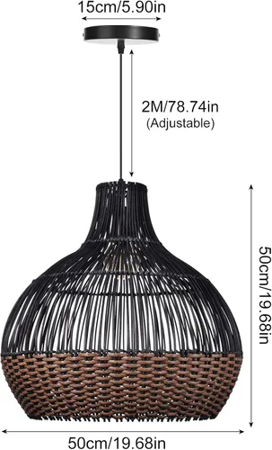Miniatura 5 de Arturesthome Luces Colgantes de Ratán Negro, Candelabro de Mimbre Boho Accesorio de Iluminación de Cesta, Lámpara Colgante Grande de Tejido Natural