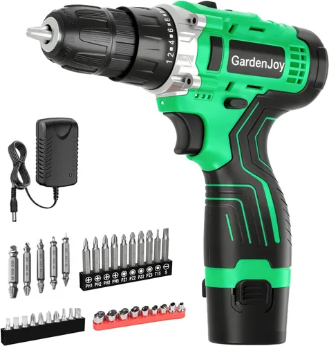 Juego de Taladro Eléctrico Inalámbrico de 12V, Taladro Eléctrico con Batería y Cargador, Kit de Taladro/Destornillador Compacto con 35 Accesorios,