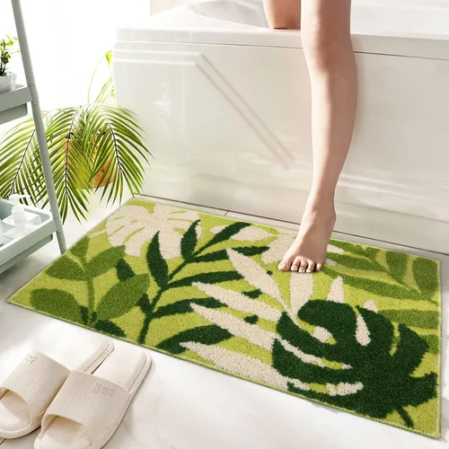 Miniatura 20 de Hi Space Alfombras de baño de 24 x 16 pulgadas con hojas para baño, antideslizante, lavable a máquina, suave, absorbente, bonita alfombra de baño