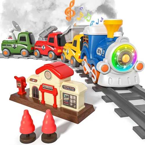 Juego de Tren MORECOLL para Niños Pequeños con Vapor, Música y Luces - Primer Tren Choo Choo para Niños Pequeños, Juego de Tren Eléctrico para
