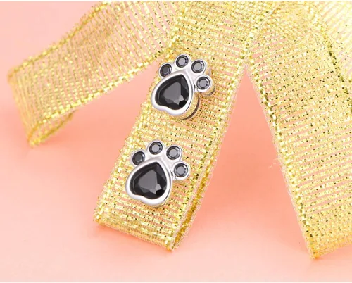 Miniatura 3 de Pendientes de tuerca de plata esterlina S925 con estampado de pata de perro y gato
