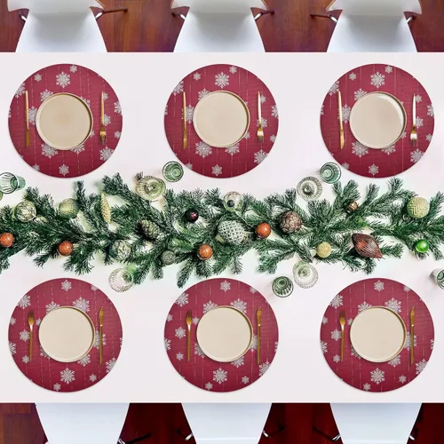 Miniatura 7 de White Snowflakes Red Christmas Round Placemat, Non Slip Dining Table Heat Protector Mats for Kitchen one sizex6