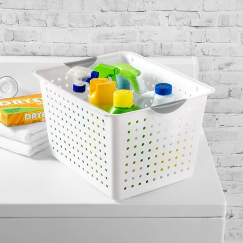 Miniatura 5 de Sterilite Paquete de 6 cestas ultra profundas, organizador de almacenamiento de plástico con parte superior abierta, color blanco, cestas clásicas