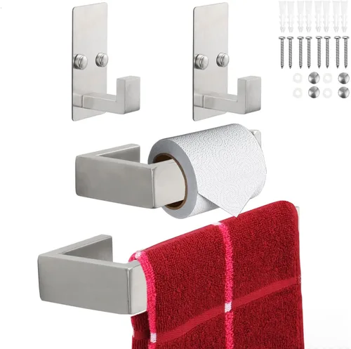 Miniatura 14 de TocTen Juego de 7 piezas de accesorios de baño, juego de barra de toalla de acero inoxidable grueso, incluye 2 toalleros de baño, soporte
