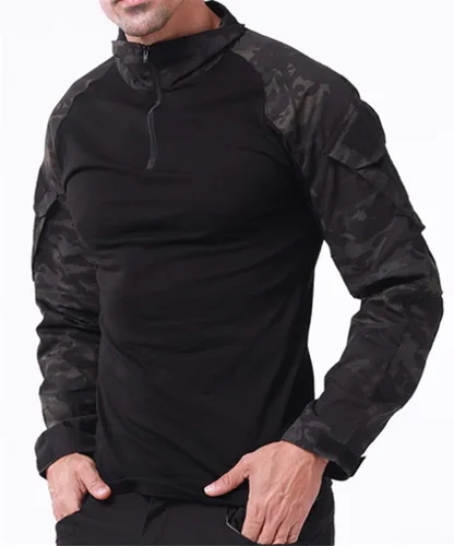 Miniatura 2 de HARGLESMAN Traje táctico militar para hombres de manga larga, conjunto de uniforme del ejército, camisa de combate y pantalones con rodilleras Camo