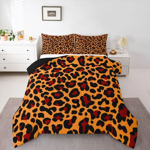 Miniatura 52 de Erosebridal Juego de edredón con estampado de leopardo, tamaño individual para niños, edredón de guepardo occidental, negro y gris, juego de ropa