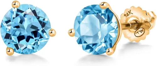 Miniatura 233 de Gem Stone King Aretes de Martini de oro amarillo de 14 quilates Aretes de tuerca de 3 puntas para mujeres y hombres Redondos de 0.236 pulgadas