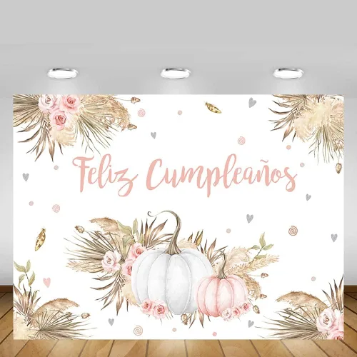 Miniatura 5 de MEHOFOND Telón de fondo bohemio de 7 x 5 pies para niñas, otoño, calabaza, rubor, rosa, floral, hierba de pampas, princesa, fondo de fotografía