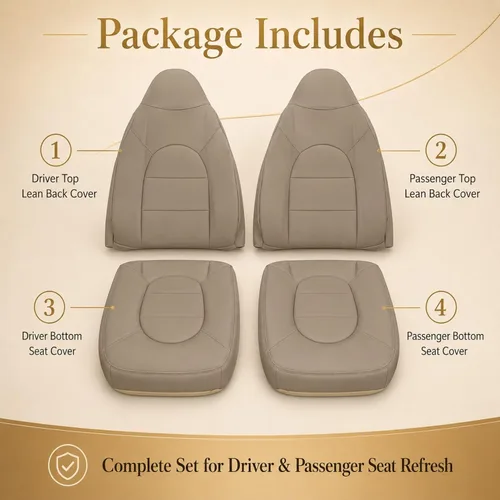 Miniatura 3 de NLQR Fundas de asiento de cuero de repuesto para parte inferior y superior del lado del conductor y del pasajero, color tostado, compatibles