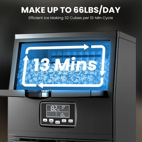 Miniatura 2 de Kismile Máquina comercial para hacer hielo, 66 libras/24 horas, panel LCD, autolimpieza, temporizador de 24 horas, acero inoxidable