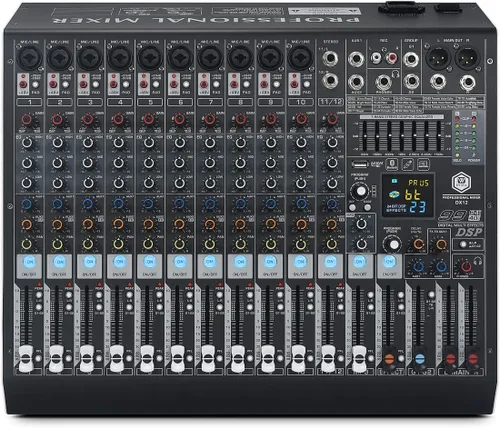 Miniatura 10 de W IN-MIX Mezclador de audio profesional DX16 DJ de 16 canales con 99 efectos DSP, ecualizador de 7 bandas, botón independiente de encendido