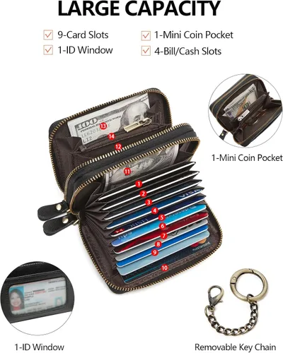 Miniatura 2 de TFKGS Tarjetero de crédito para mujer, cartera RFID de cuero para mujer con bloqueo de cremallera, llavero para tarjetas de acordeón, regalos