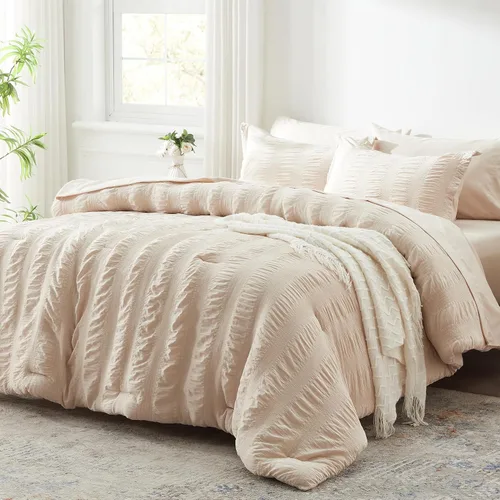 Miniatura 32 de Zzlpp Juego de edredón King de 7 piezas, ropa de cama de seersucker naranja quemado en una bolsa con sábanas, juegos de ropa de cama ligeros con 1