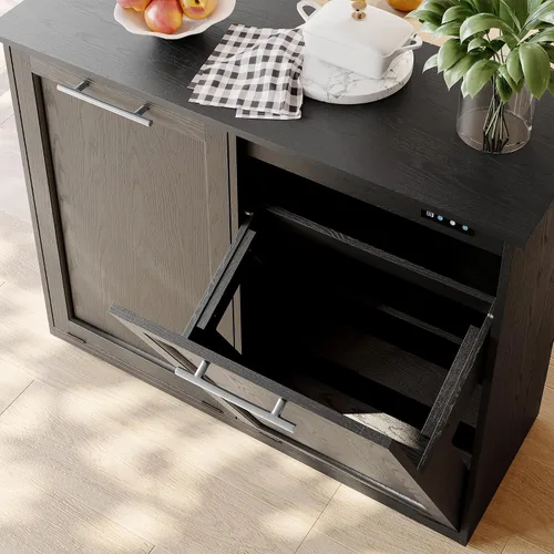 Miniatura 5 de UpWiew Armario de basura abatible con instalación rápida y función desodorizante, armario de basura de madera para comedor y cocina, color negro