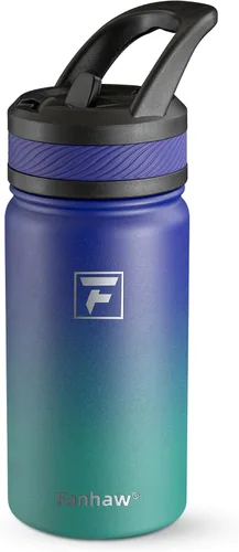 Miniatura 20 de Fanhaw Botella de agua aislada para niños de 14 onzas con tapa de pajita – Acero inoxidable de doble pared al vacío, a prueba de fugas, botellas