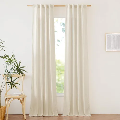 Miniatura 14 de NICETOWN Cortinas de lino grueso para dormitorio, privacidad añadida, bolsillo para barra y pestaña trasera, no se transparentan, mezcla de lino