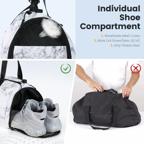 Miniatura 4 de Bolsa de gimnasio grande para mujer con compartimento para zapatos, bolsa deportiva de 40 L para hombres con bolsillo húmedo, bolsa de lona ligera