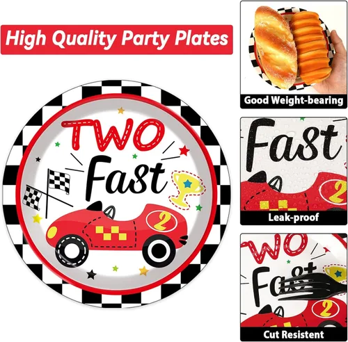 Miniatura 3 de 50 invitados, dos platos y servilletas de cumpleaños rápidos, suministros para fiesta, decoración de fiesta de coches de carreras, juego de vajilla