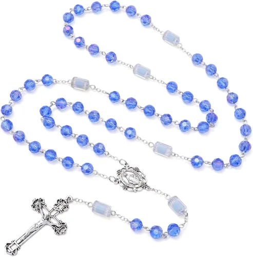 Miniatura 41 de KOMI Rosario de cuentas católicas para mujer, collar de cuentas de rosario con cruz de crucifijo, perlas de cristal, rosario, rosarios, católicos