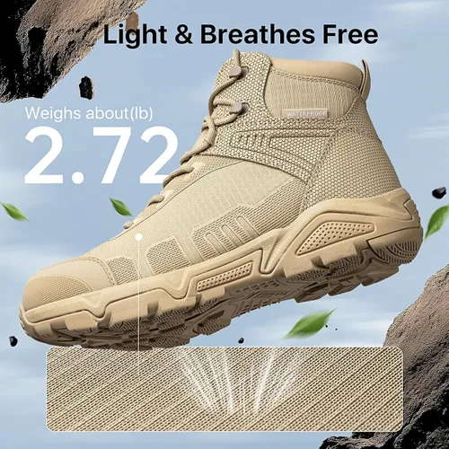 Miniatura 4 de FREE SOLDIER Botas de trabajo tácticas impermeables para hombre, ligeras, cómodas, botas de senderismo de combate
