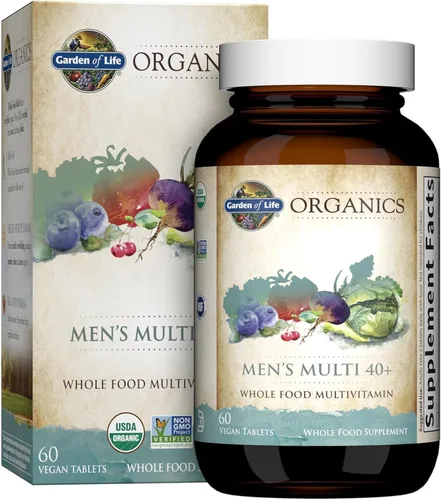 Garden of Life Organics Multivitamínico de alimentos enteros para hombres de 40+, 60 tabletas, multivitamínico vegano para hombres para la salud,