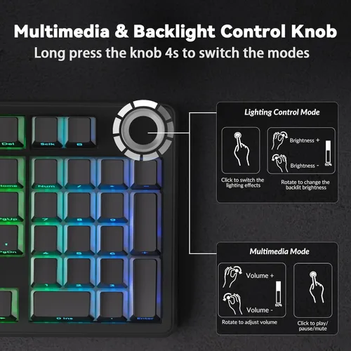 Miniatura 8 de AULA F99 Pro Teclado mecánico inalámbrico - Versión silenciosa, BT5.0/2.4GHz/USB-C Personalizable intercambiable en caliente, Estructura con junta