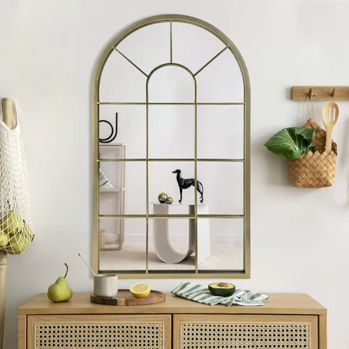 Miniatura 13 de HQiJun Espejo de Pared Ventana Espejos Decorativos Arqueados Estilo Granja para Sala de Estar Dormitorio Entrada Baño Tocador (Negro, 47" x 17" x 1")