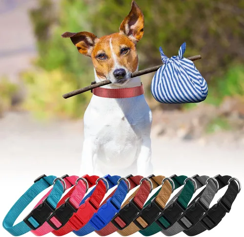 Miniatura 6 de 9 piezas de collar ajustable para perro, collar de nailon suave para mascotas con hebilla de liberación rápida a granel para perros, caminar