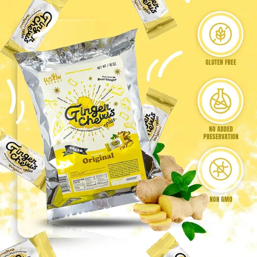 Miniatura 2 de Fusion Select Ginger Chews - Delicias dulces y confitadas suaves de Indonesia - Promueven el alivio de las náuseas matutinas, malestar estomacal