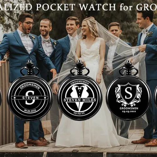 Miniatura 6 de SIBOSUN Relojes de bolsillo grabados para hombres, regalos personalizados, reloj de bolsillo de cuarzo con esfera colorida y cadena, regalos
