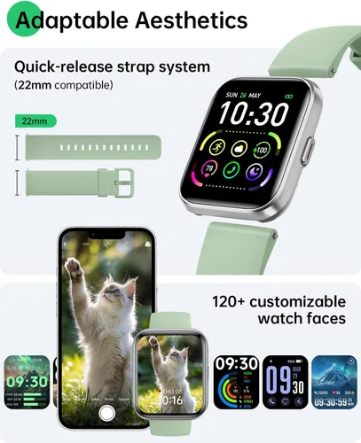 Miniatura 7 de WMK Relojes inteligentes para hombres y mujeres (Android/iPhone), reloj inteligente Alexa HD de 1.83 pulgadas con llamadas Bluetooth, Verde