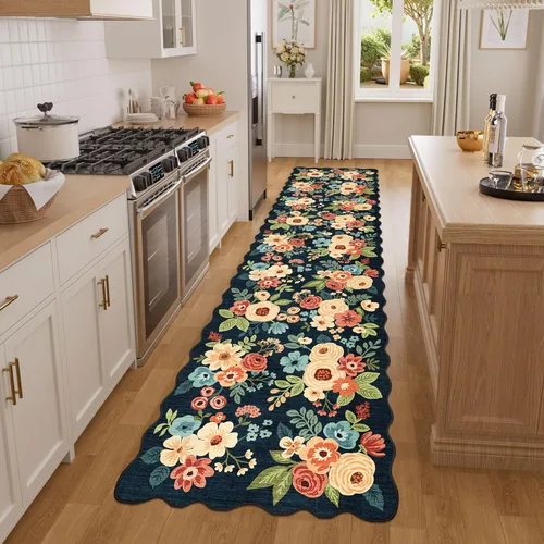 Miniatura 221 de DUKINO Alfombra de área de 6 x 9 pies, alfombra floral para sala de estar, ligera, antideslizante, lavable, alfombra de interior de pelo bajo