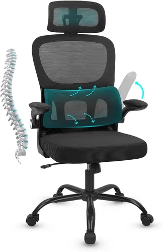 CLATINA Silla ergonómica de escritorio de oficina con reposacabezas ajustable y soporte lumbar, brazos abatibles, respaldo alto, sillas ejecutivas