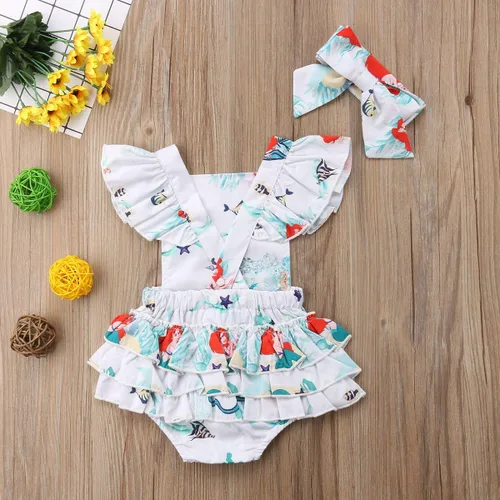 Miniatura 3 de Conjunto de 2 piezas de ropa de verano con estampado floral y manga abombada para bebé niña