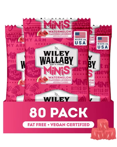 Miniatura 11 de Bolas de regaliz clásico Wiley Wallaby Mini, 0.5 onzas, regaliz suave y masticable gourmet estilo australiano clásico rojo, paquete de 40 bolsas