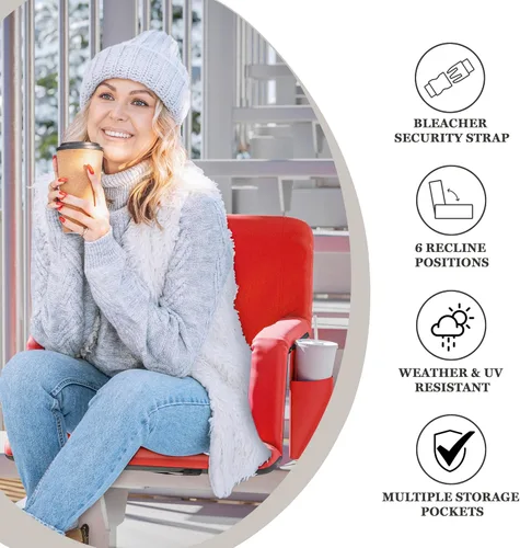 Miniatura 5 de Flash Furniture Malta - Asiento de estadio con calefacción y soporte de respaldo, 6 posiciones reclinables, silla portátil con correas para mochila