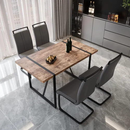 Miniatura 41 de YYQ Juego de mesa de comedor para 4, mesa de cocina de madera de 59 pulgadas y sillas para 4, moderno juego de mesa de comedor de 5 piezas con 4