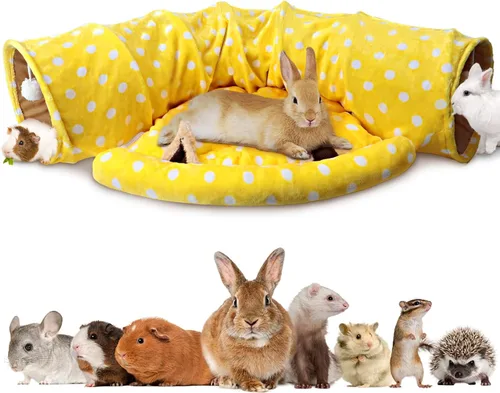 BWOGUE Cama de túnel de conejo, tubos de túnel plegables 2 en 1, juguetes con alfombrilla extraíble para gatos, gatitos, conejos, conejillos de