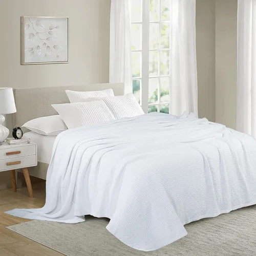 Miniatura 4 de Cobija TreeWool liviana de algodón, de cuidado fácil, suave, cómoda y cálida (king size, 90 x 108 pulgadas, tejido reticular)