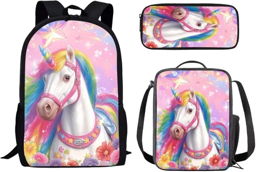 Miniatura 18 de Paquete de 3 bolsas escolares con estampado de bandera estadounidense para niños, mochila de gran capacidad para laptop, con cremallera, estuche
