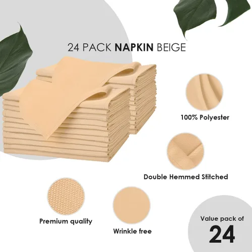 Miniatura 5 de Avalon Kitchen Servilletas de tela beige a granel (paquete de 24) – Servilletas de lino 100% poliéster, lavables y reutilizables, duraderas