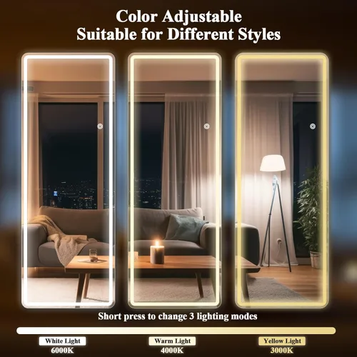 Miniatura 6 de Espejo LED de longitud completa, 56 x 20 pulgadas, espejo de longitud completa con esquina redondeada, pie para dormitorio/vestidor, iluminación